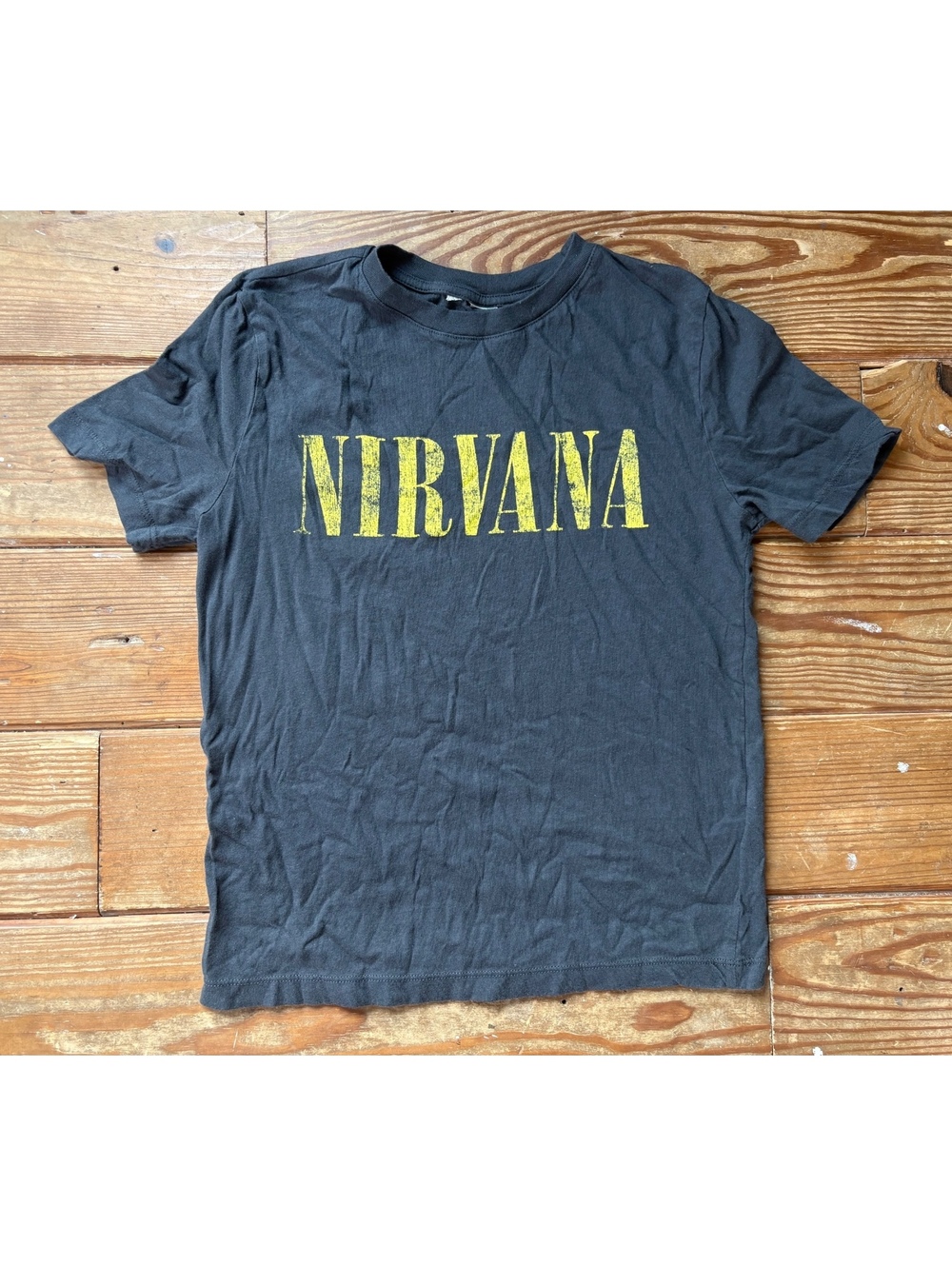 Nirvana H&M Women’s XS Black Distressed Logo Graphic T-Shirt